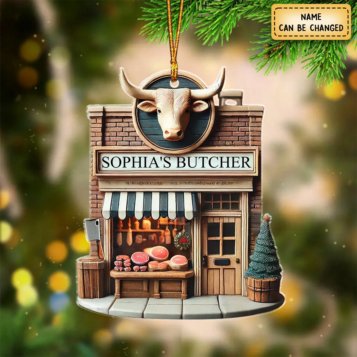Custom Name Butcher Store Ornament, Butcher Store Christmas Decoration