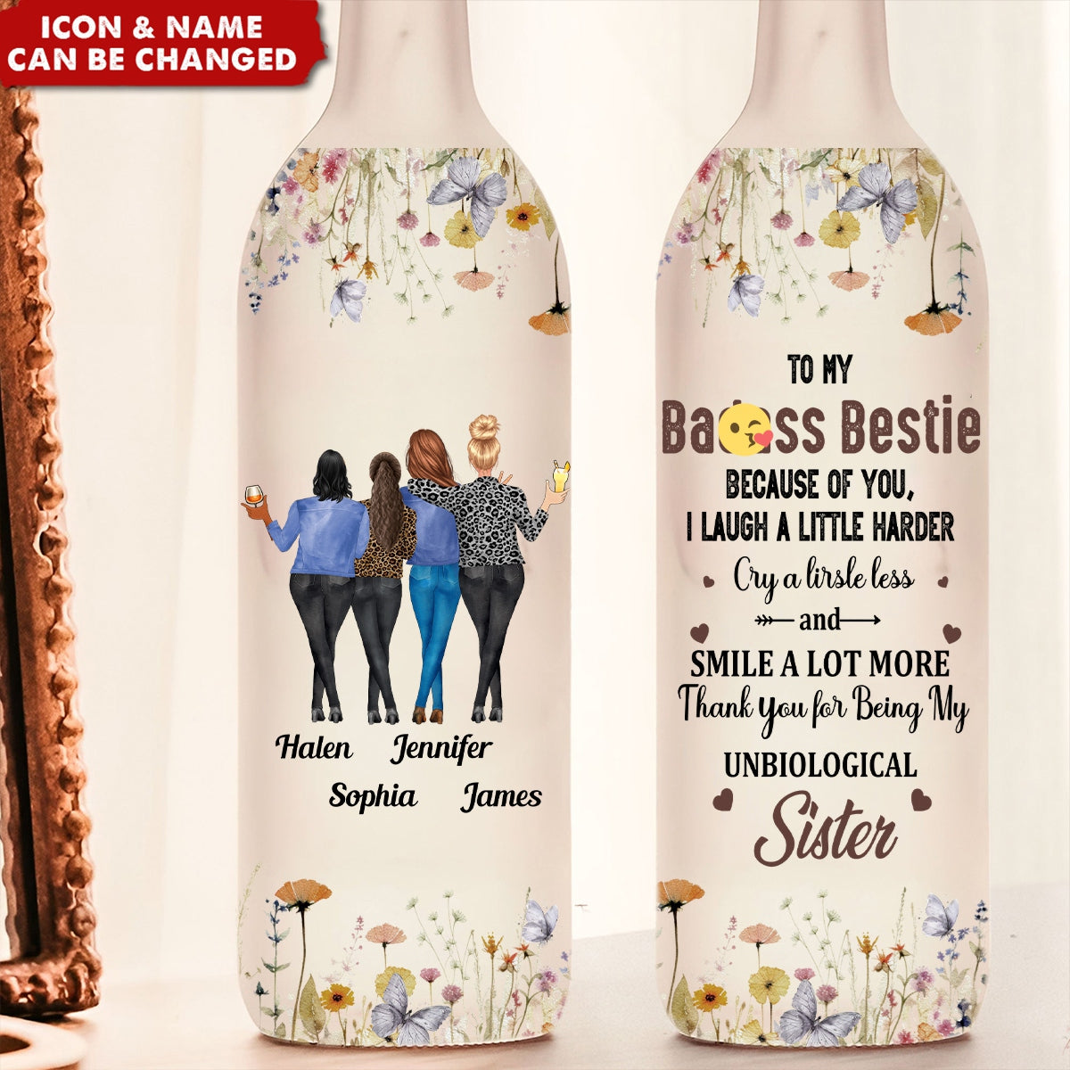 Because Of You, I Laugh A Little Harder Bestie - Personalized Bottle Lamp
