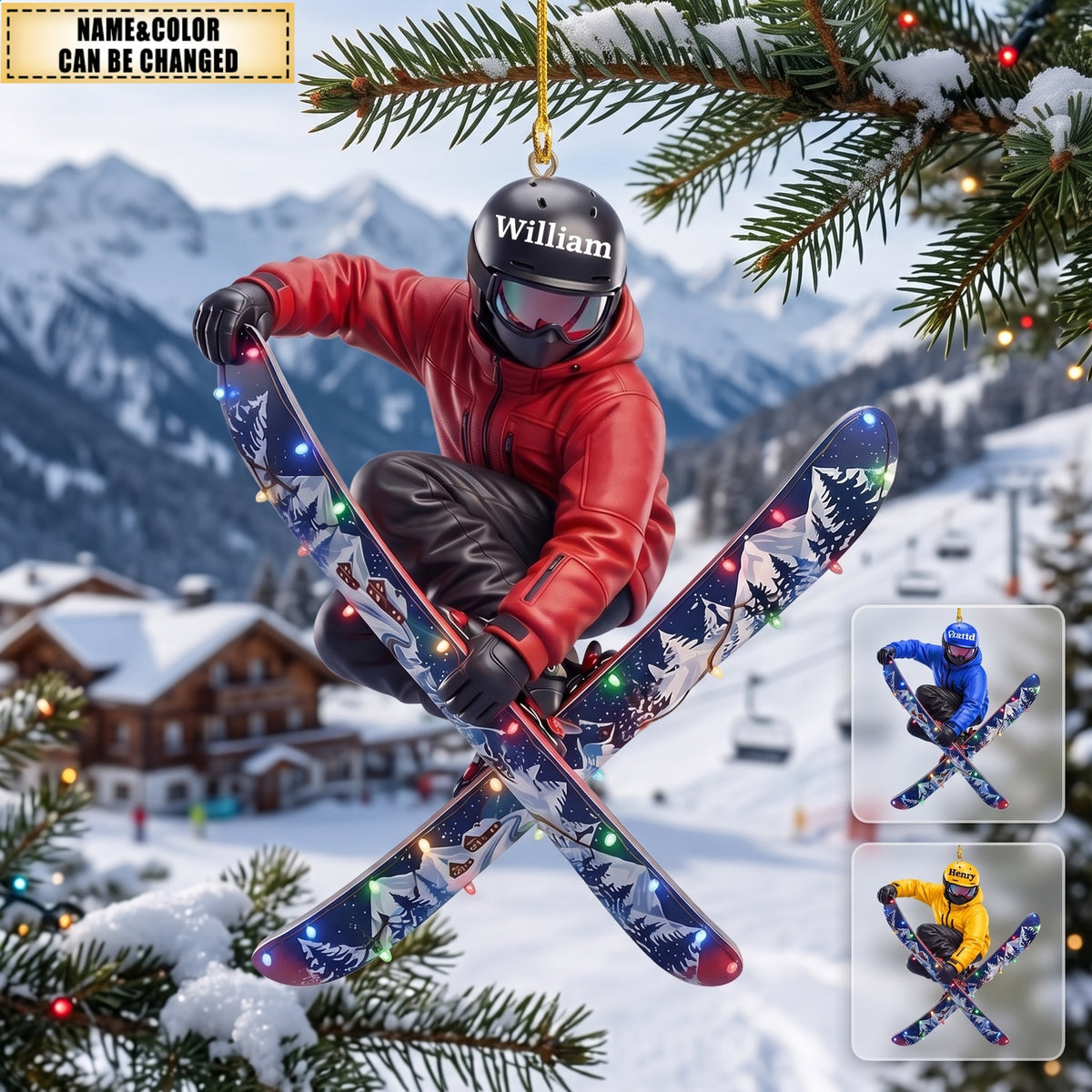 Personalized Skier Christmas Ornament, Custom Name Ski Keepsake