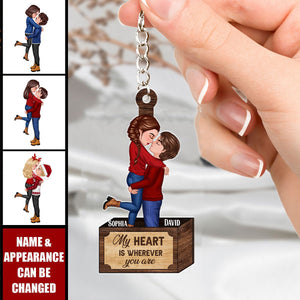 Christmas Couple Hugging Kissing In Box - Personalized Acrylic Keychain