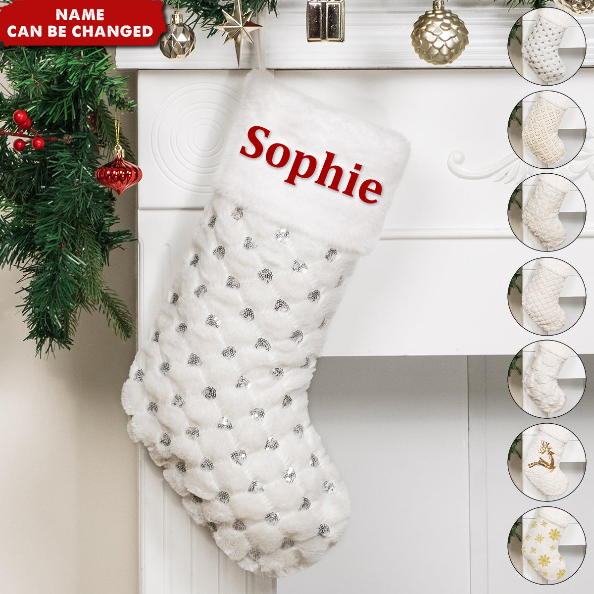Personalized Embroidered Name Christmas Stockings Plush Sequin