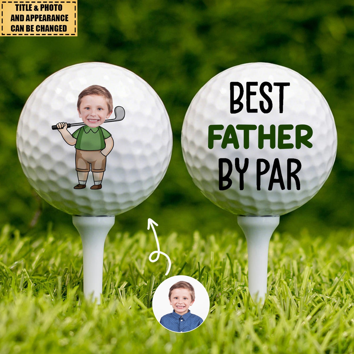 Custom Photo Best Daddy By Par Cartoon Kid - Personalized Golf Ball