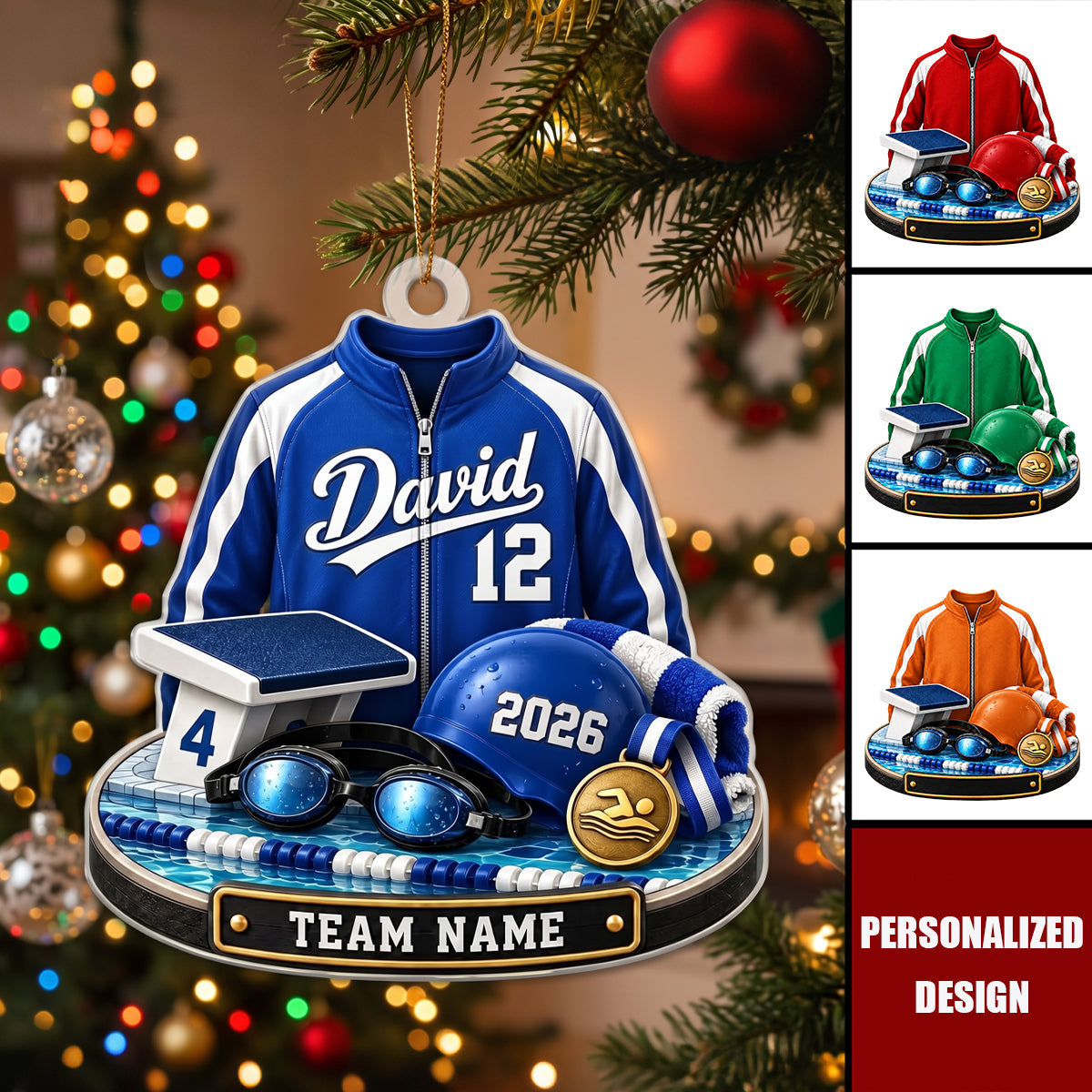 Personalized Swimmer Christmas Ornament, Swim Team Gift Ornament