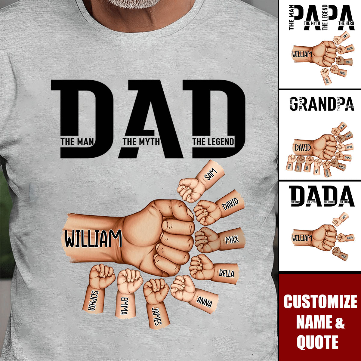 Papa The Man The Myth The Legend, Personalized T-shirt, Gift For Dad, Grandpa