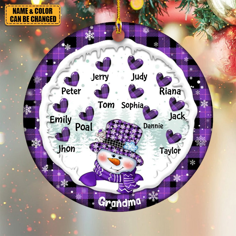 Grandma Snowman Christmas- Personalized Ceramic Ornament - Gift For Grandma