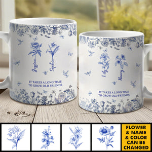 If Besties Were Flowers I'd Pick You - Toile De Jouy Birth Flowers - Personalized Mug