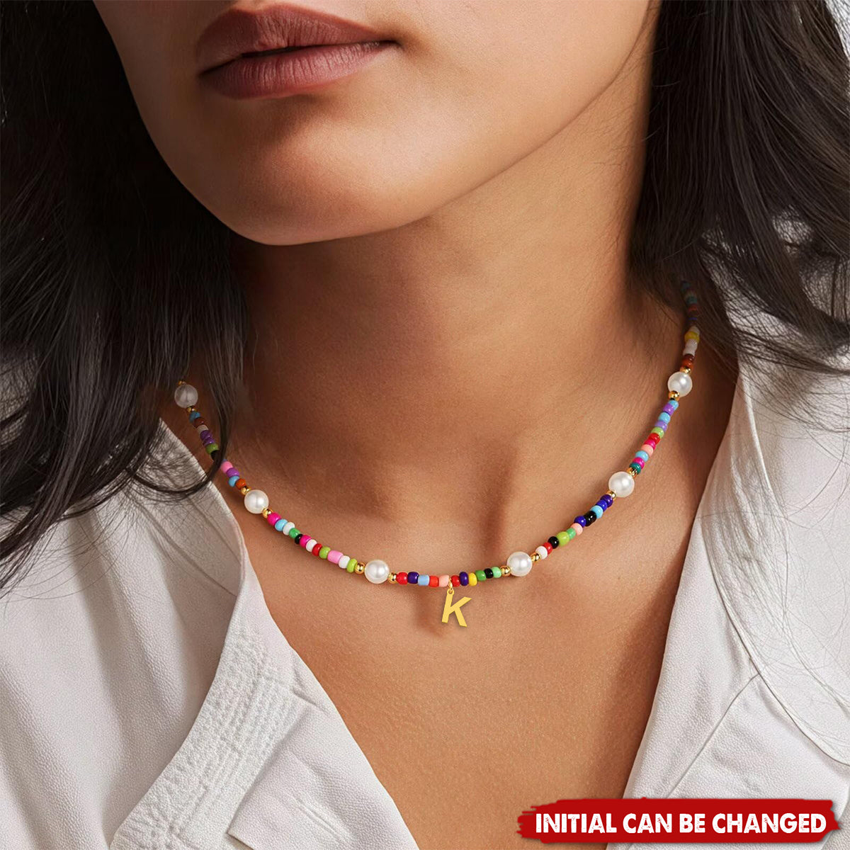 Pearl Beaded Choker Personalized Colorful Letter Initial Necklace