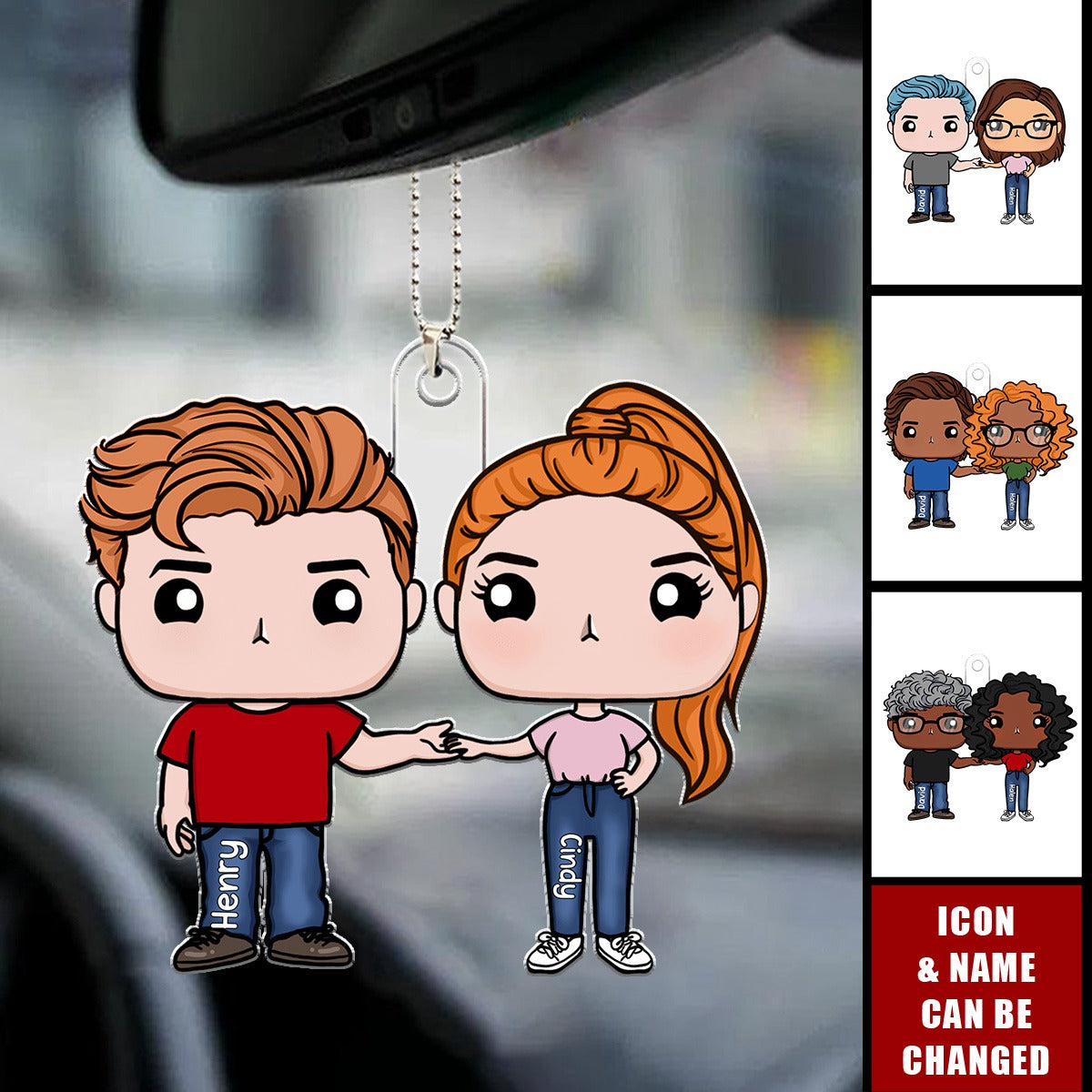 Couple Figure Personalized Acrylic Car Ornament - Valentine's Day Gifts For Wife, Husband