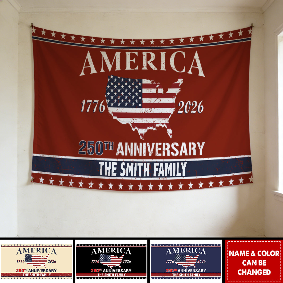 Personalized Family Name America 250th Anniversary Banner House Flag