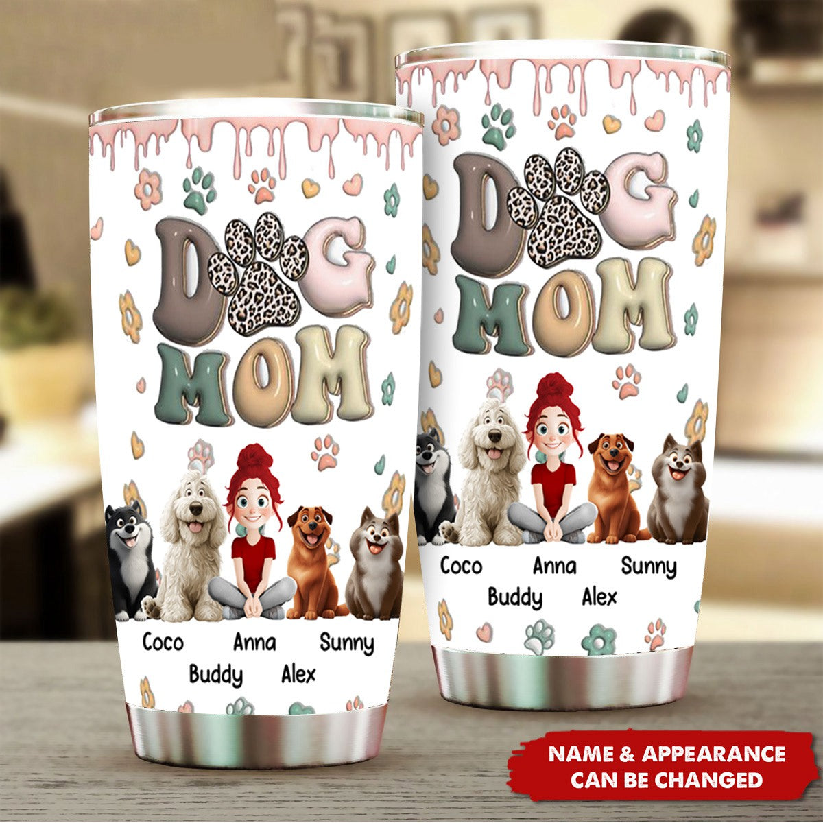 DOG MOM, DOG MAMA 3D Style Pattern - Personalized Tumbler Cup