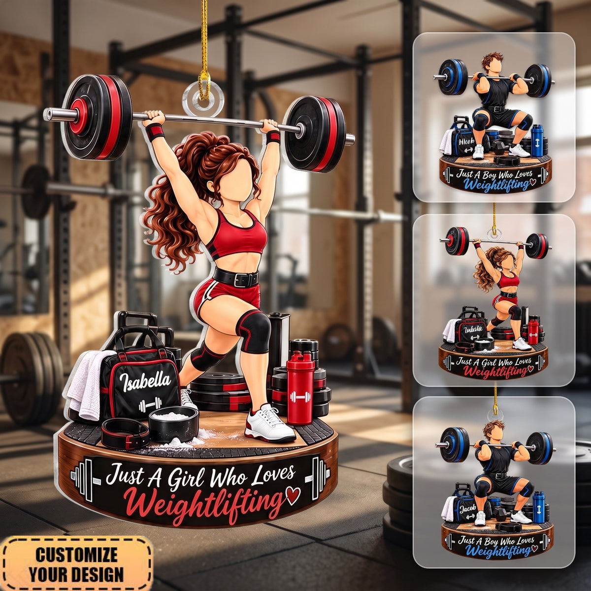 Custom Weightlifting Acrylic Ornament, Personalized Barbell Lifter Gift