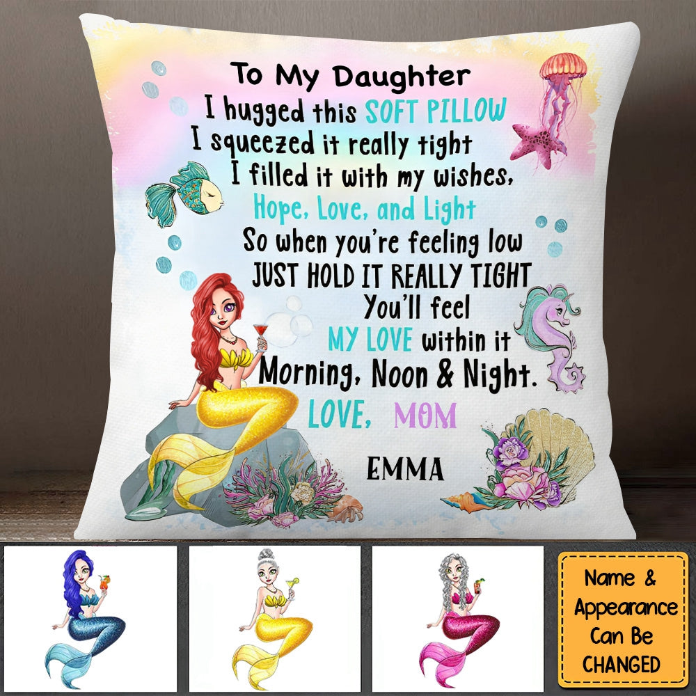 Personalized Gift For Granddaughter Daughter Mermaid Girl Hug This Pillow