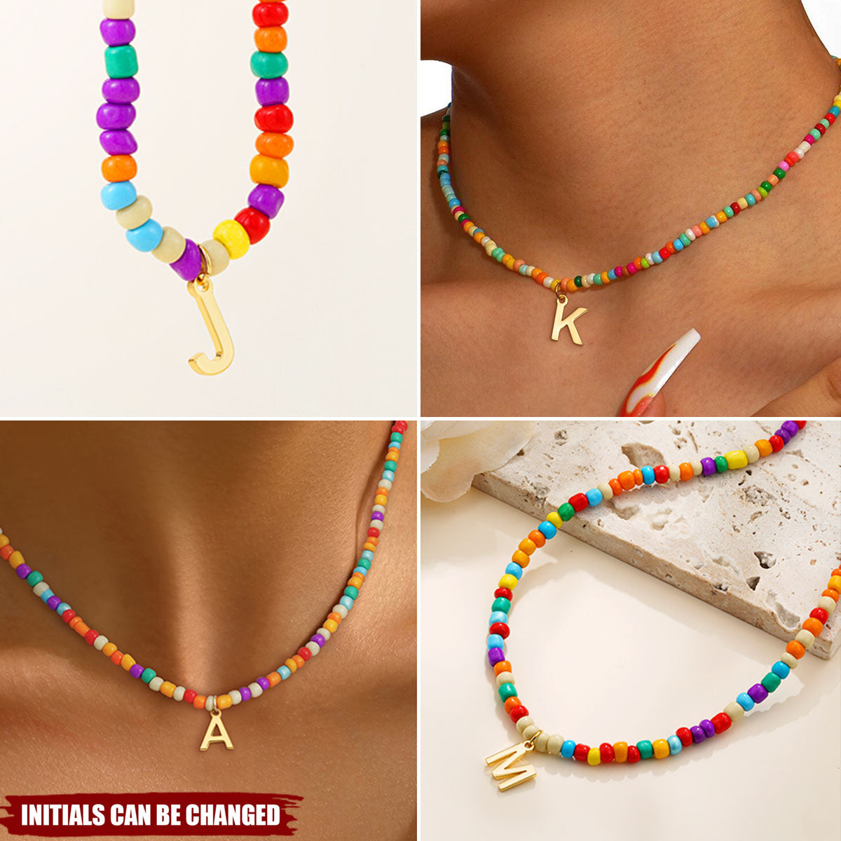 Cute Beaded Choker Colorful Bohemian Personalized Initial Necklace