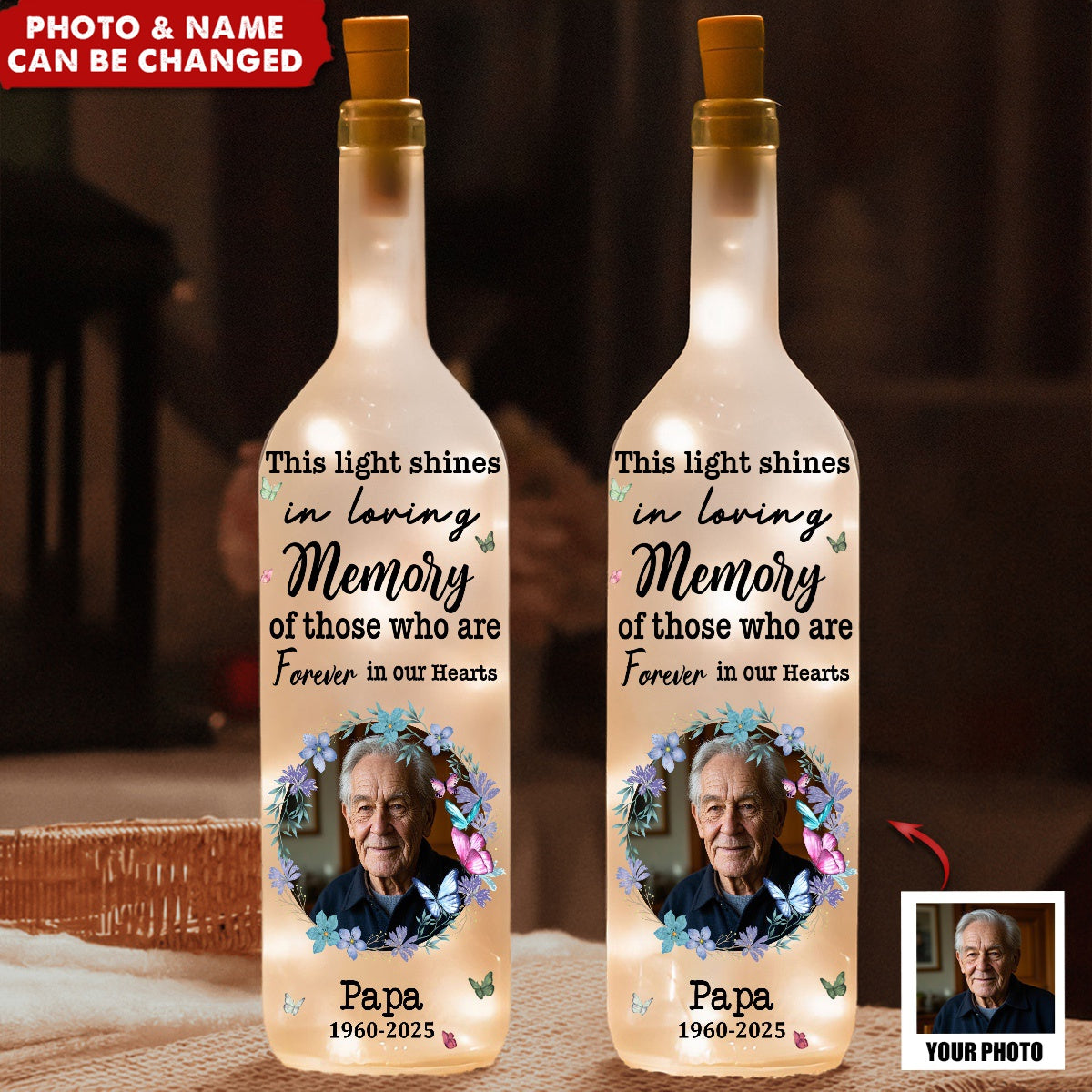 Memorial Light Shines In Loving Memory Of Those - Personalized Photo Bottle Lamp