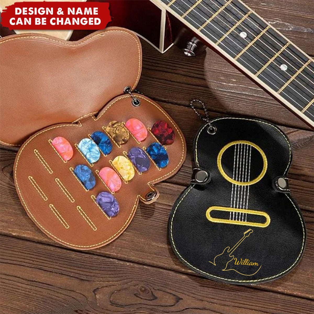 Leather Embroidered Personalized Guitar Pick Bag - Gift for Music Lovers