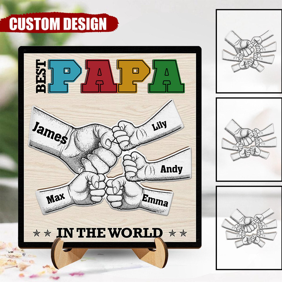 Best Dad Grandpa In The World - Gift For Father, Papa - Personalized 2-Layered Wooden Plaque With Stand