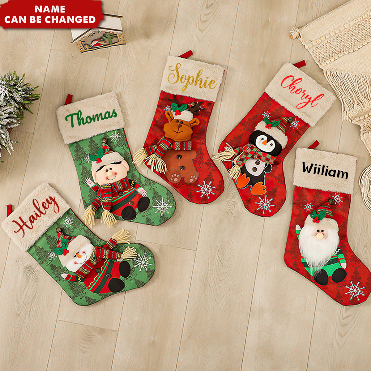 Personalized 3D Santa Elk Elf Snowman Penguin Christmas Stocking Gifts For Family