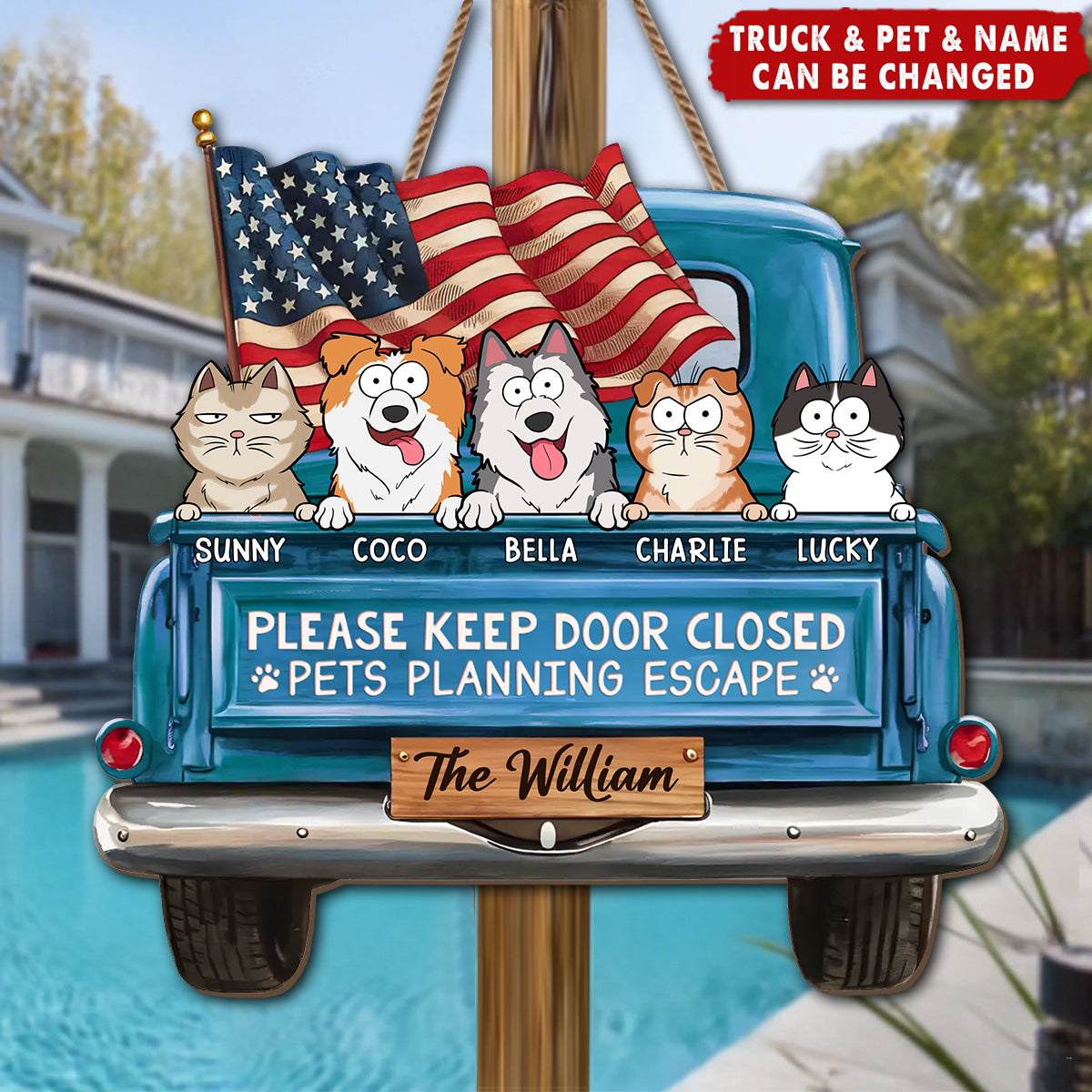 Cat Planning Escape With A Truck - Cat Personalized Home Decor Wood Sign - House Warming Gift