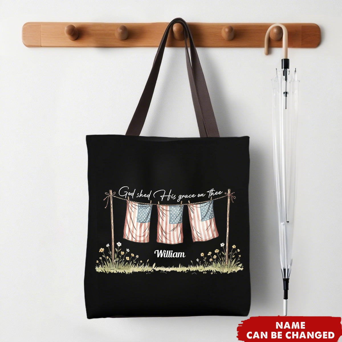 God Shed His Grace On Thee Independence Day Faith and Freedom Christian Personalized Tote Bag