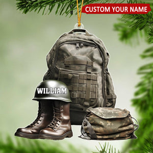 Military Uniform Veteran Boots Helmet Bag Personalized Ornament