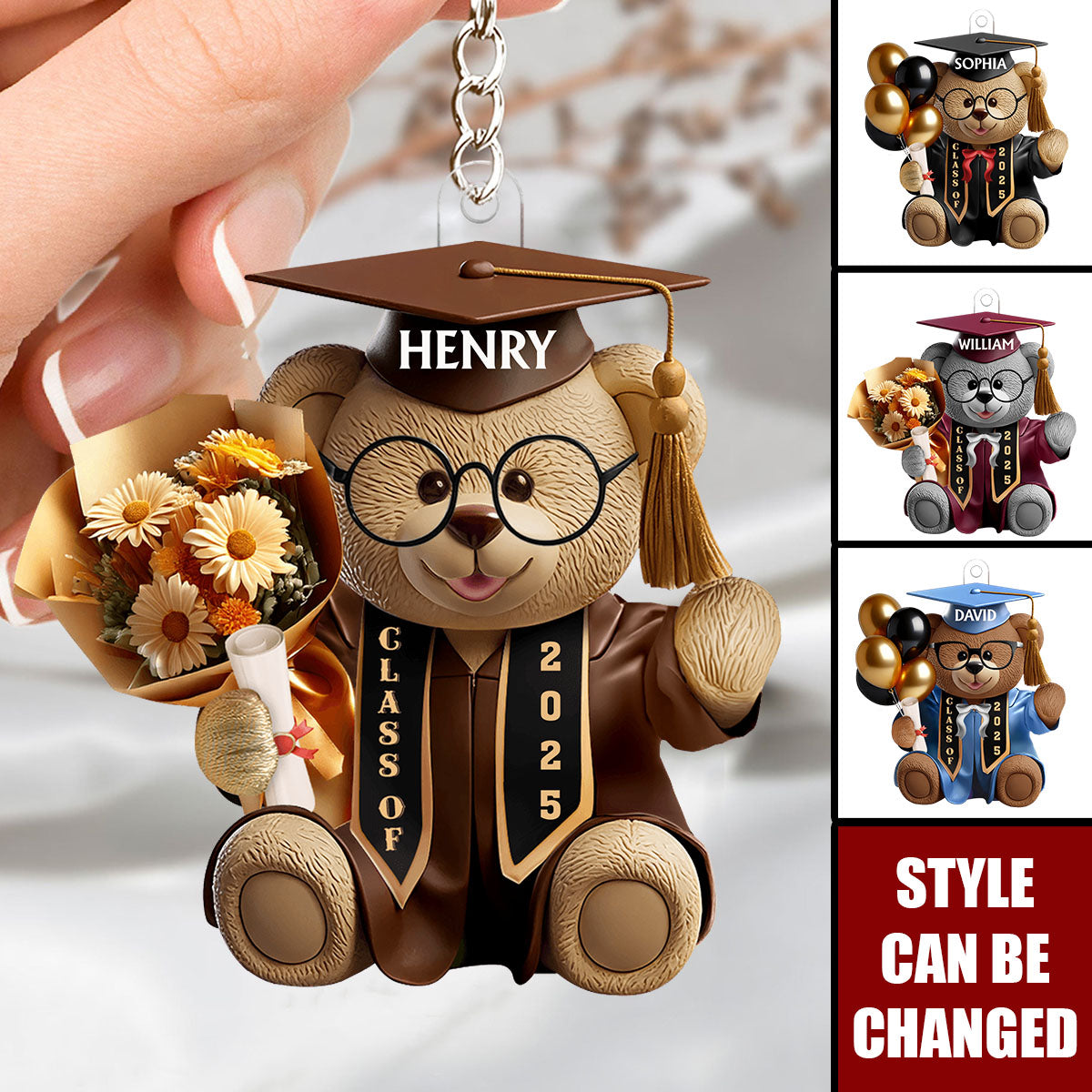 Graduation Bear - Personalized Acrylic Keychain