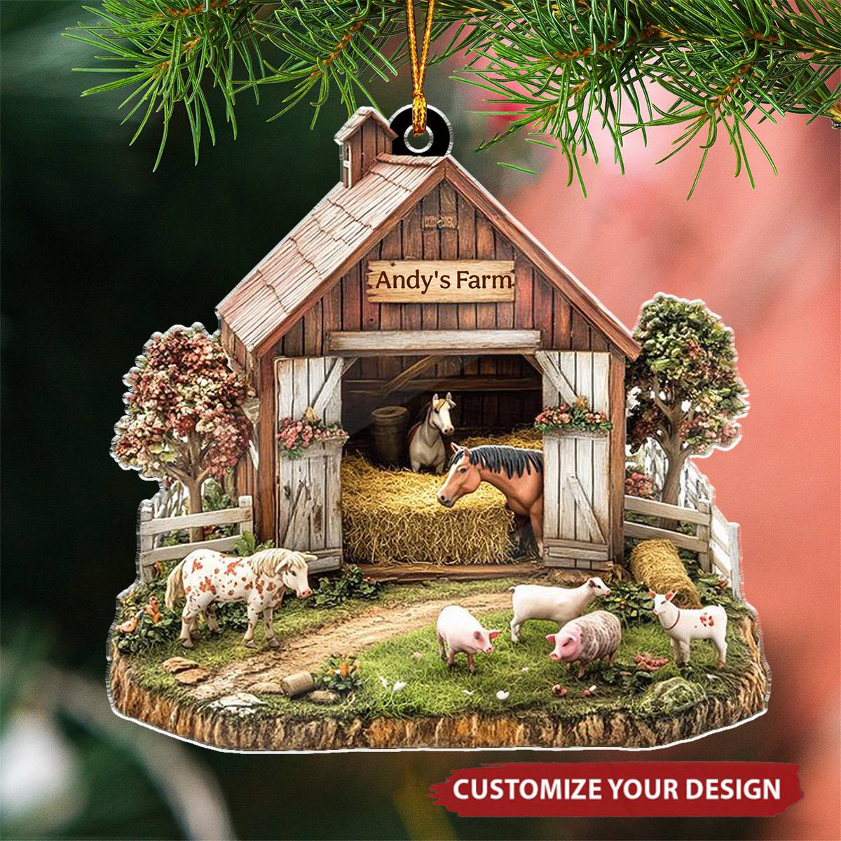 Country Charm Life At The Cozy Barn Personalized Christmas Ornament