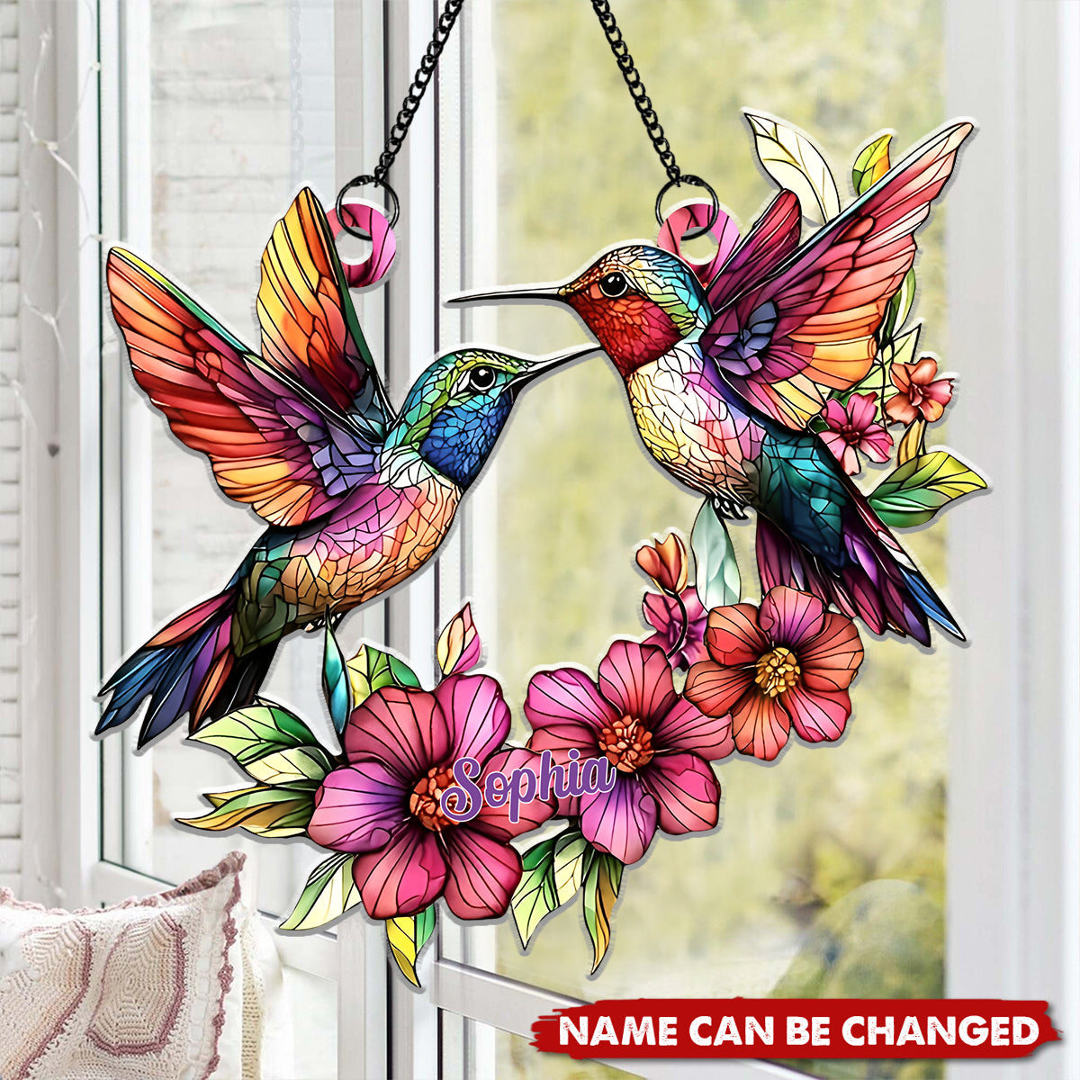 Coloful Hummingbird - Personalized Hummingbird Window Hanging Suncatcher Ornament
