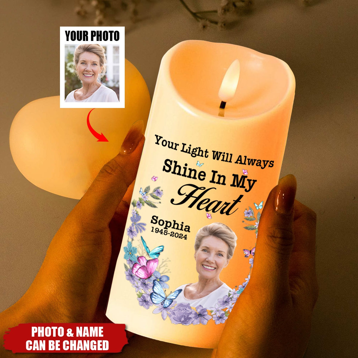 Your Light Will Always Shine In My Heart - Personalized Photo LED Candle