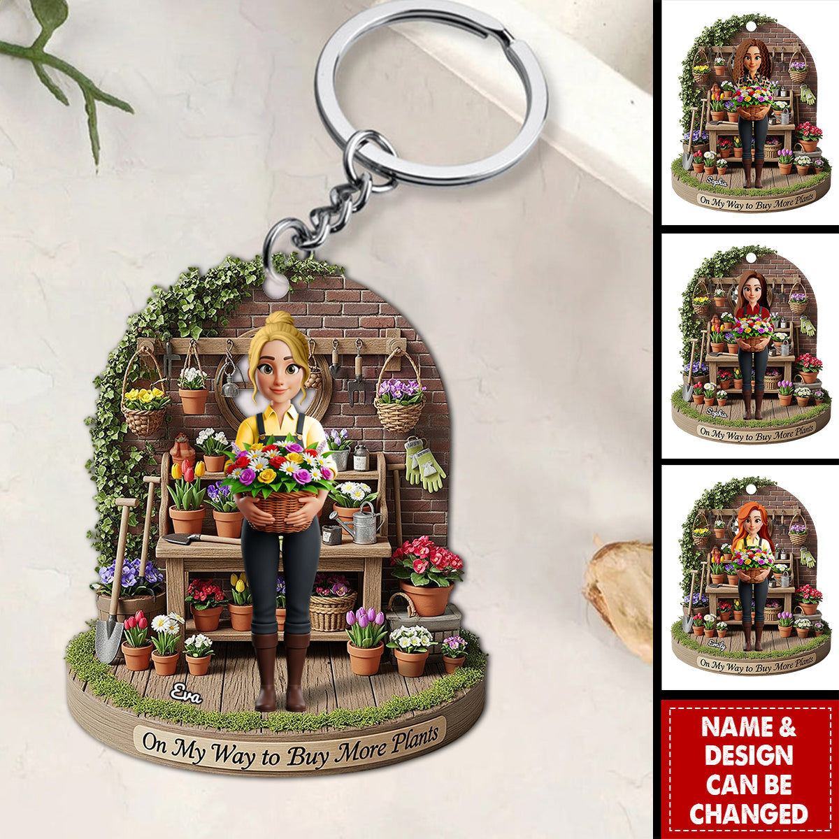 Flower Garden Girl Keychain Personalized Gifts For Gardeners