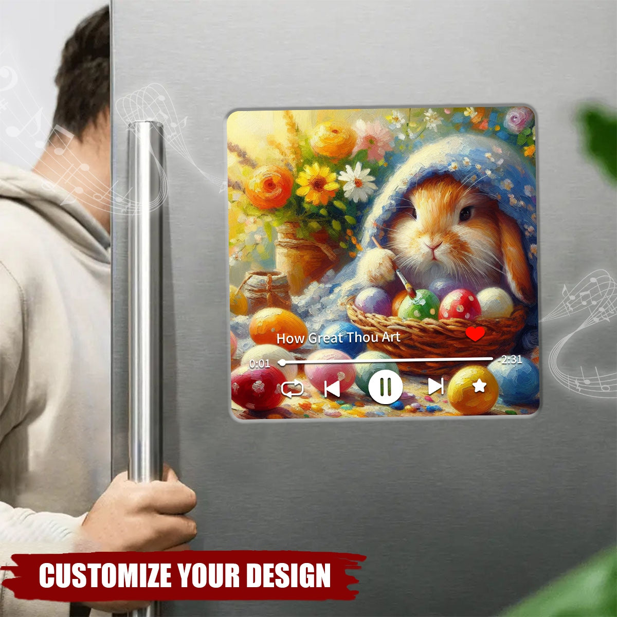 Happy Easter Bunnies Personalized Music Fridge Magnet