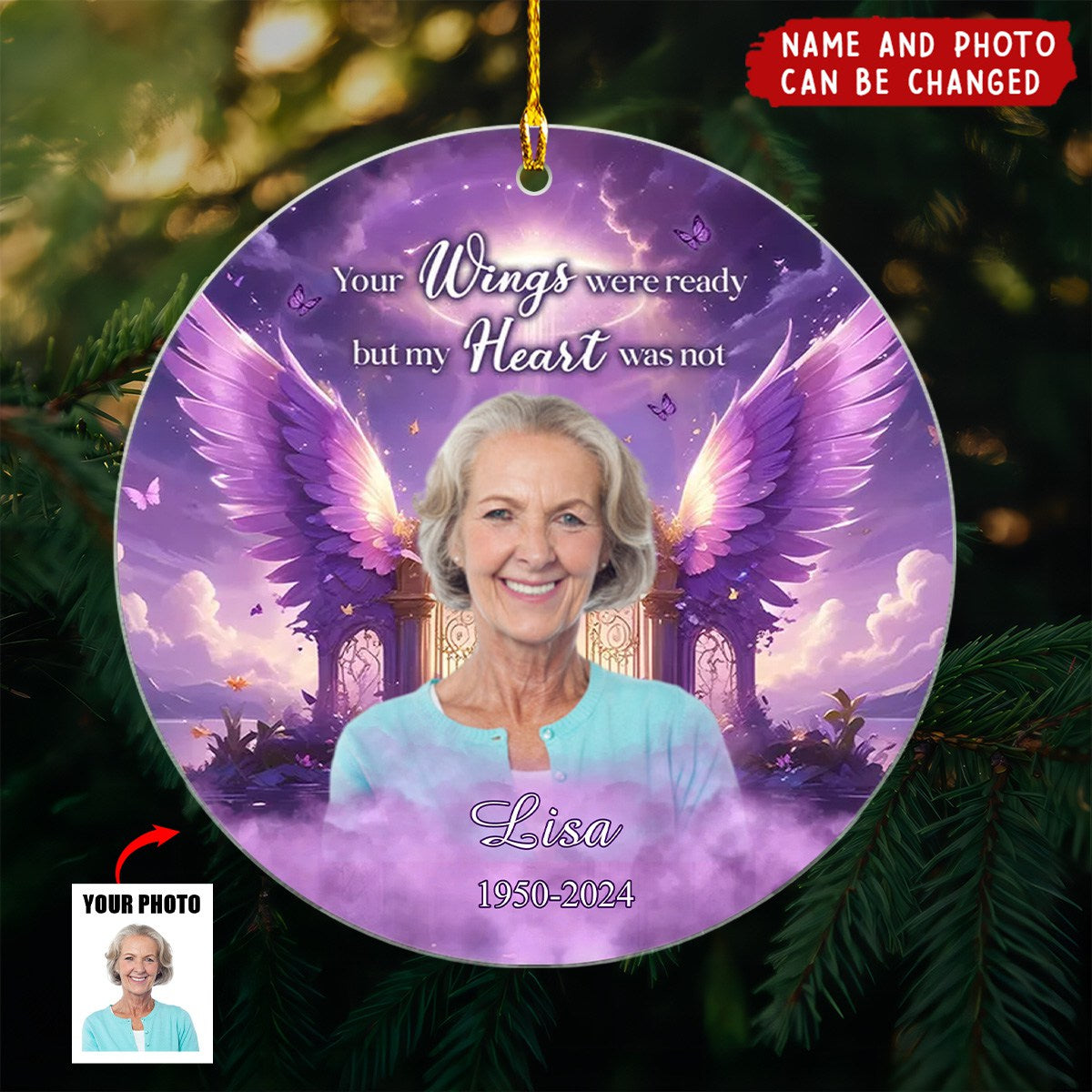 Purple Sky Your Wings Were Ready Memorial Photo Inserted Personalized Acrylic Ornament