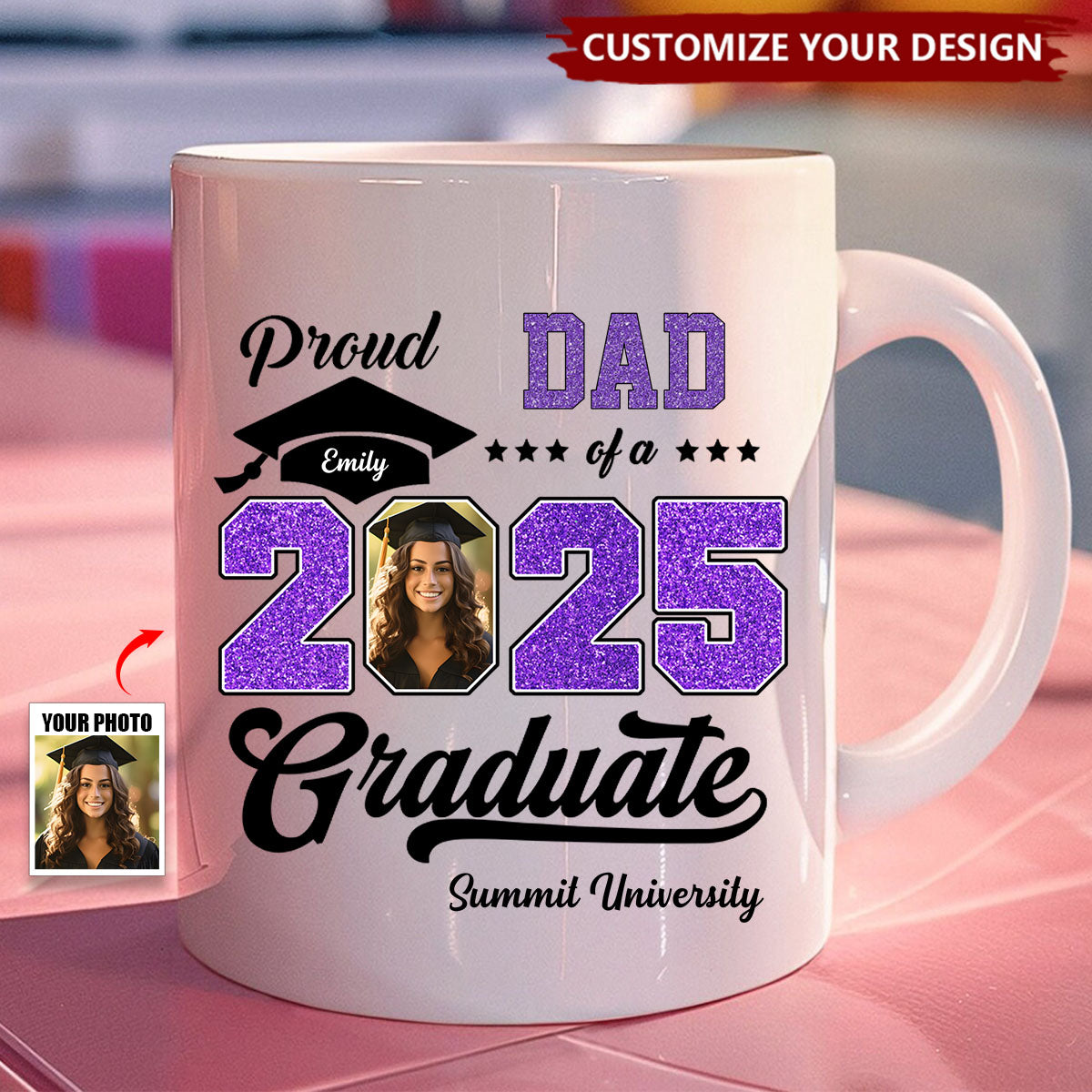 Personalized Graduation 2025 Mug, Proud Family Graduate Photo Class Of 2025