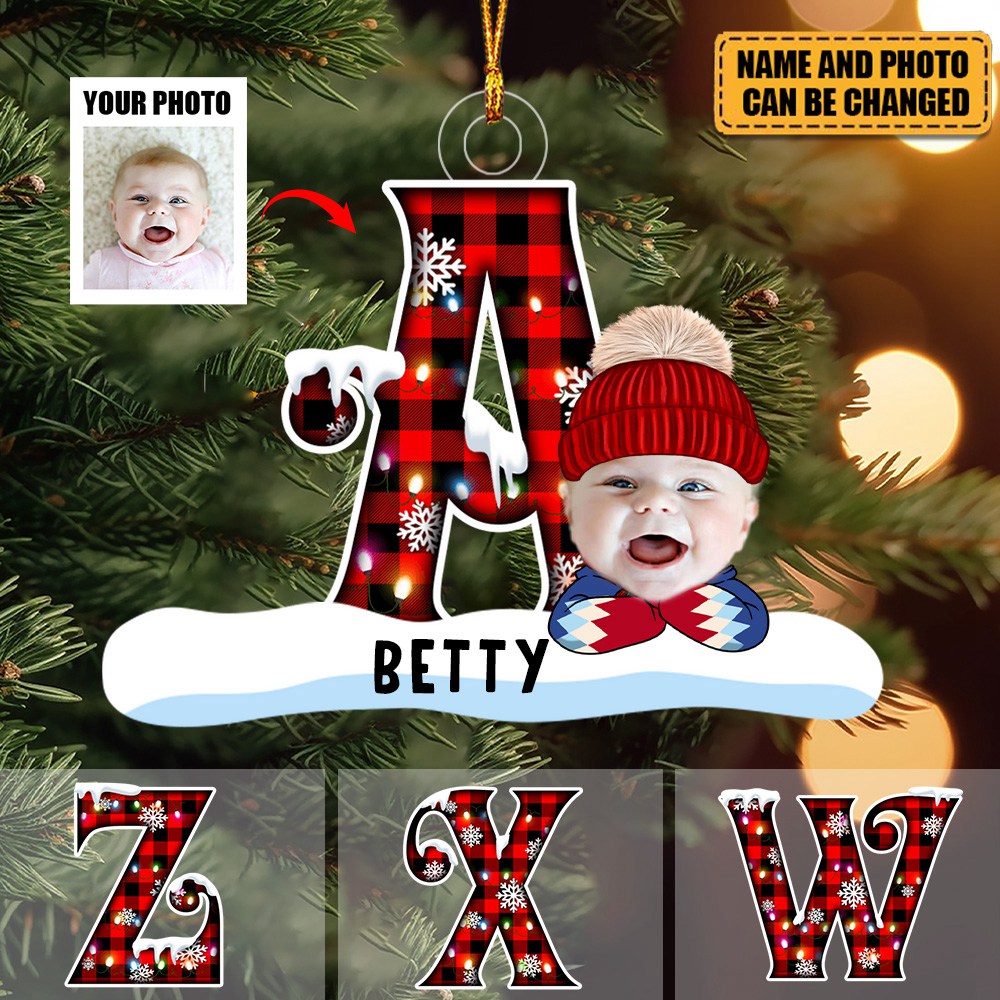 Christmas Monogram Alphabet Custom Kid's Photo Acrylic Ornament