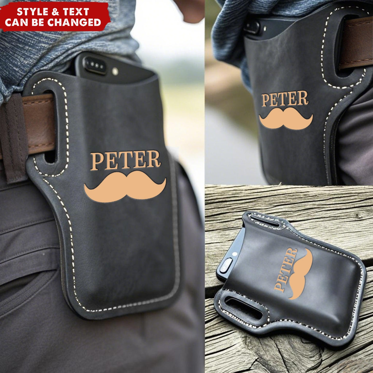 Personalized Men Leather Loop Pack Bag Pouch Case Cellphone Belt Waist Bag