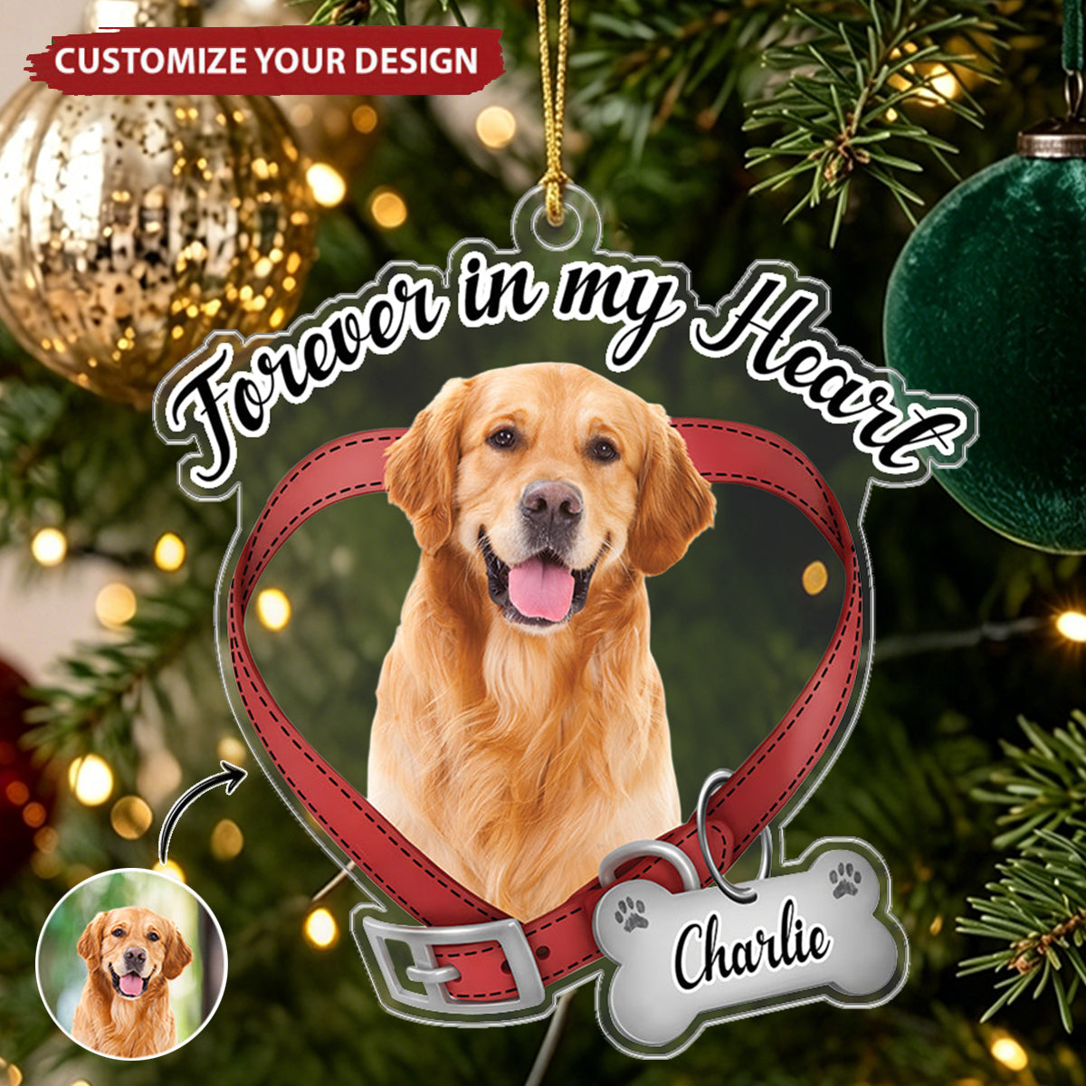 Custom Dog Photo Forever In My Heart Memorial Acrylic Ornament