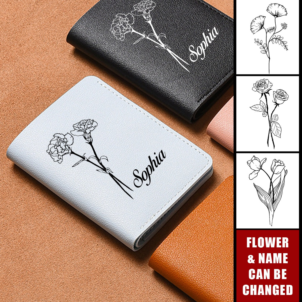Personalized Birthday Flower Small Bifold Pocket Wallet