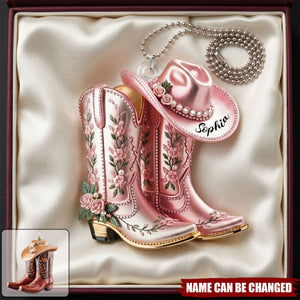 Cowgirl Cowboy Boots Personalized Western Acrylic Car Ornament