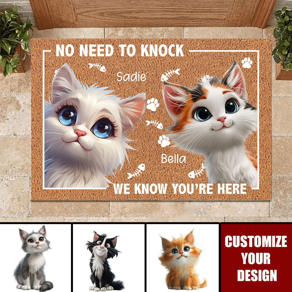 No Need To Knock - Cat Personalized Doormat