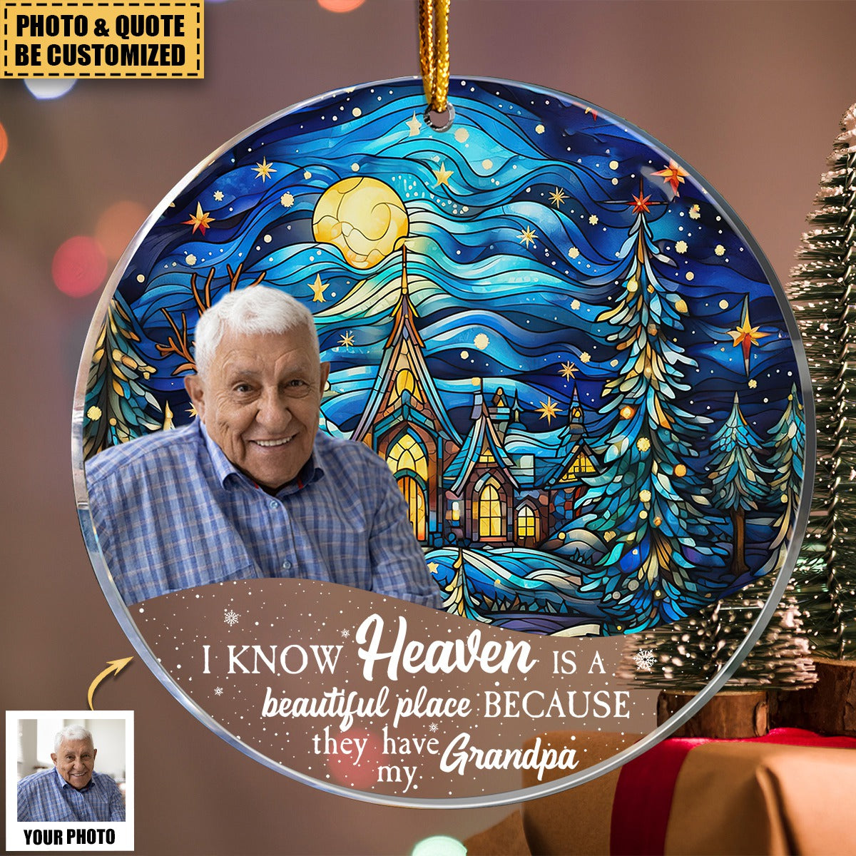 Red Barn Christmas Night Heaven - Memorial Gifts - Personalized Acrylic Photo Ornament
