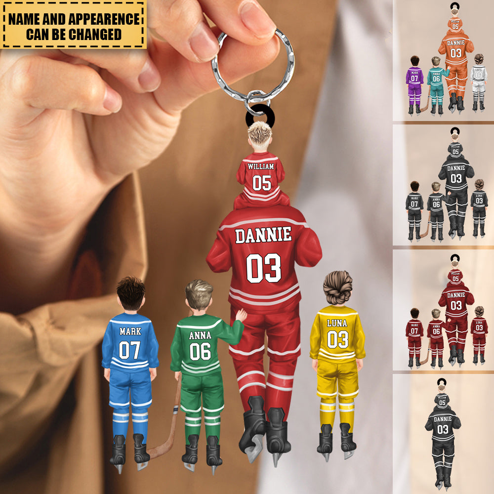 Dad And Kids Together Skate - Personalized Keychain