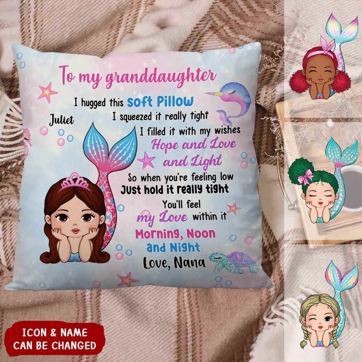 Lovely Mermaid Granddaughter Daughter Personalized Pillow