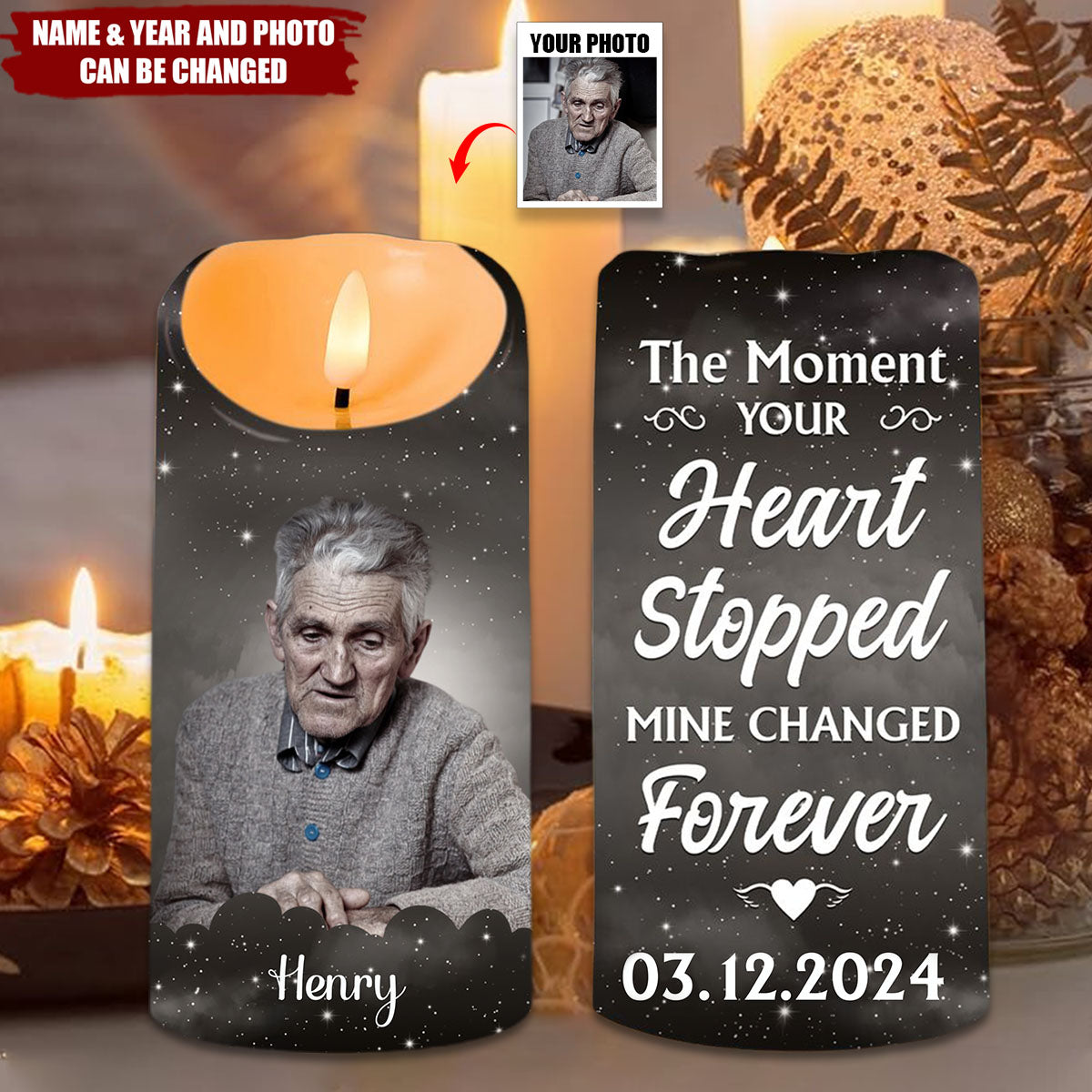 The Moment Your Heart Stopped - Personalized Candle LED Light - Memorial Gift For Family Members