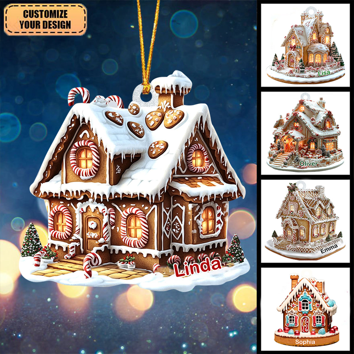Personalized Gingerbread House Christmas Tree Ornament