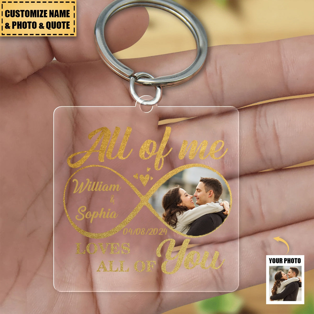 Custom Photo All Of Me Loves All Of You - Couple Personalized Square Shaped Acrylic Keychain