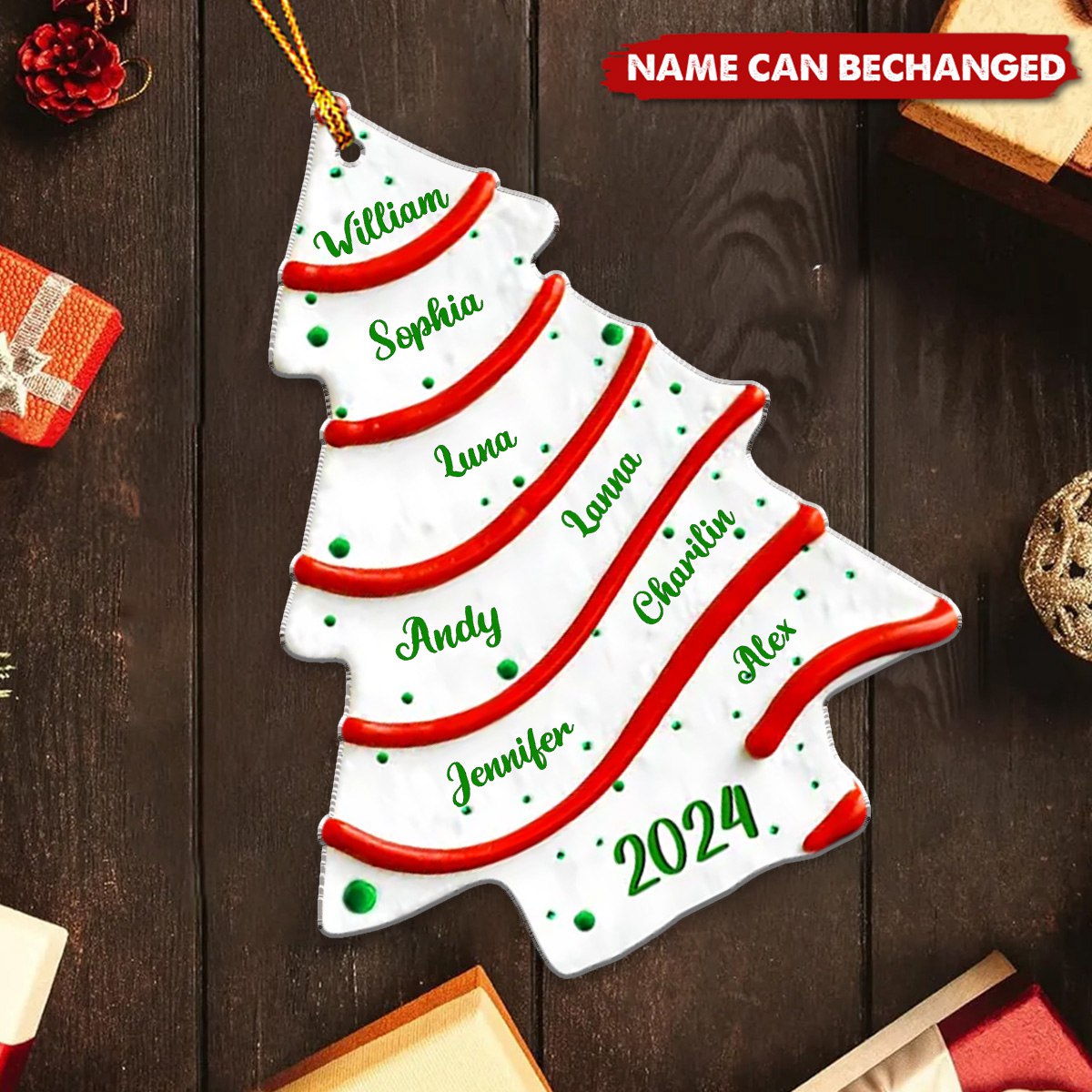 Christmas Tree Cake Custom Name - Personalized Custom 3D Effect Acrylic Ornament - Gifts For Family, Friends, Coworkers