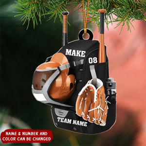 Personalized Baseball Softball Bag Personalized Acrylic Christmas Ornament, Baseball Player Name and Number, Custom Baseball Team Gifts