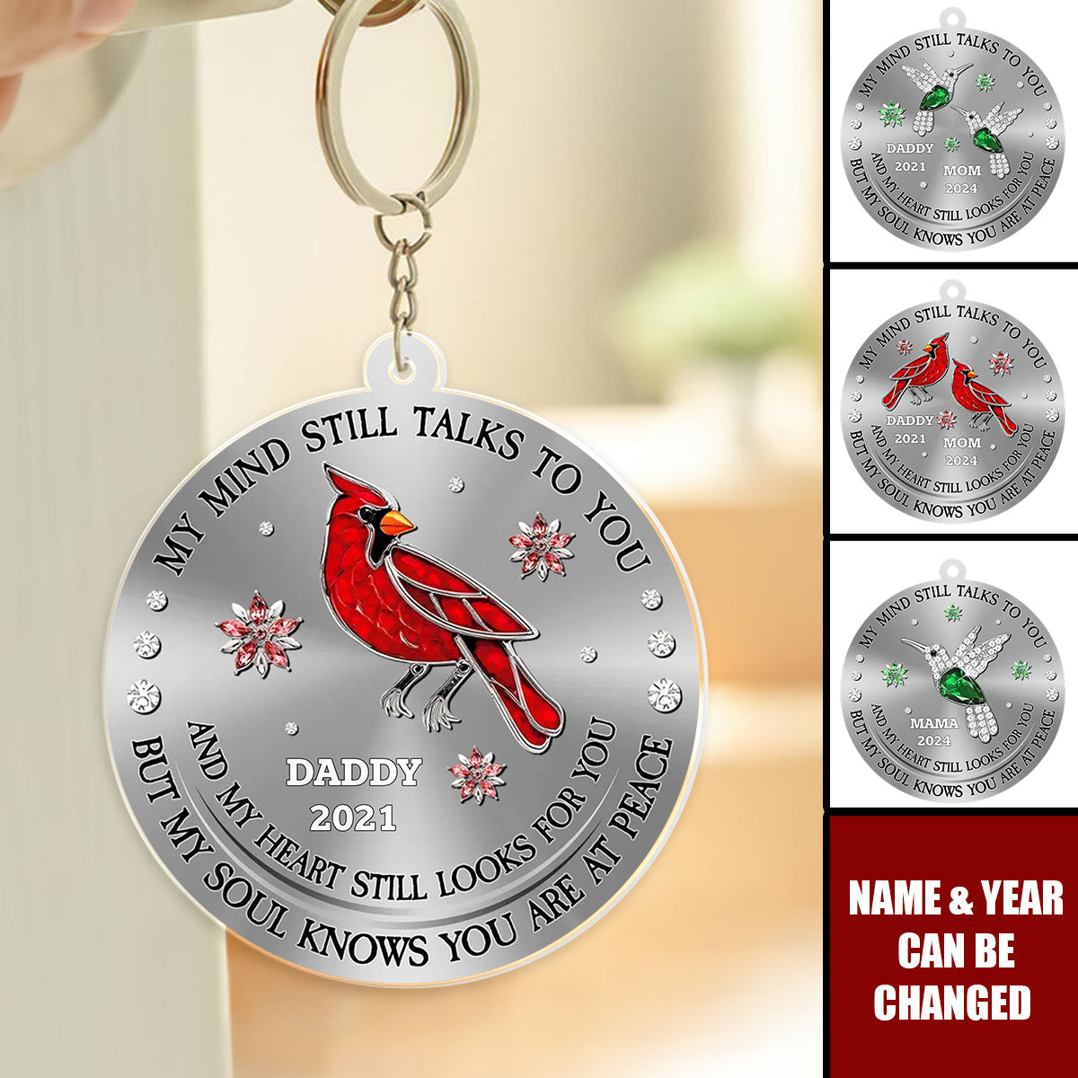 Cardinal Hummingbird My Mind My Heart My Soul - Personalized Custom Acrylic Keychain