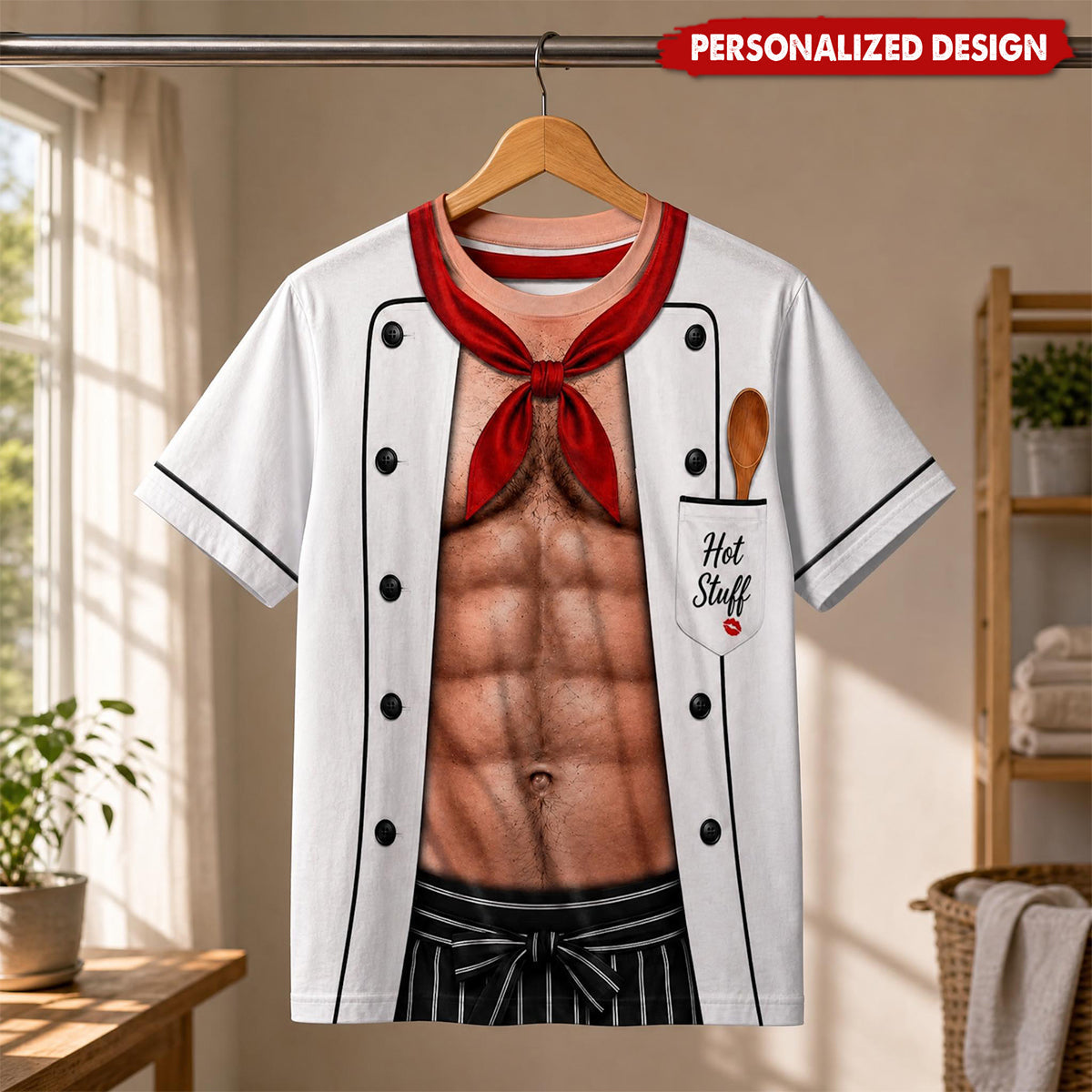 Men’s Novelty 3D Printed Fake Chef Costume T‑Shirt For Themed Party Night