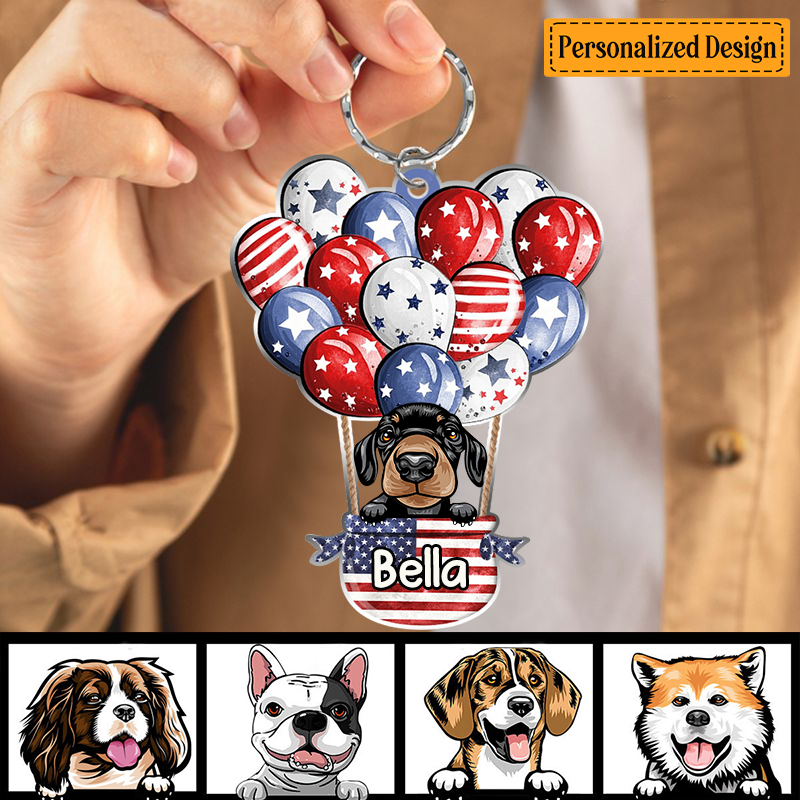 Cute Puppy Pet Dog Lovers Hot Air Balloon Personalized Keychain