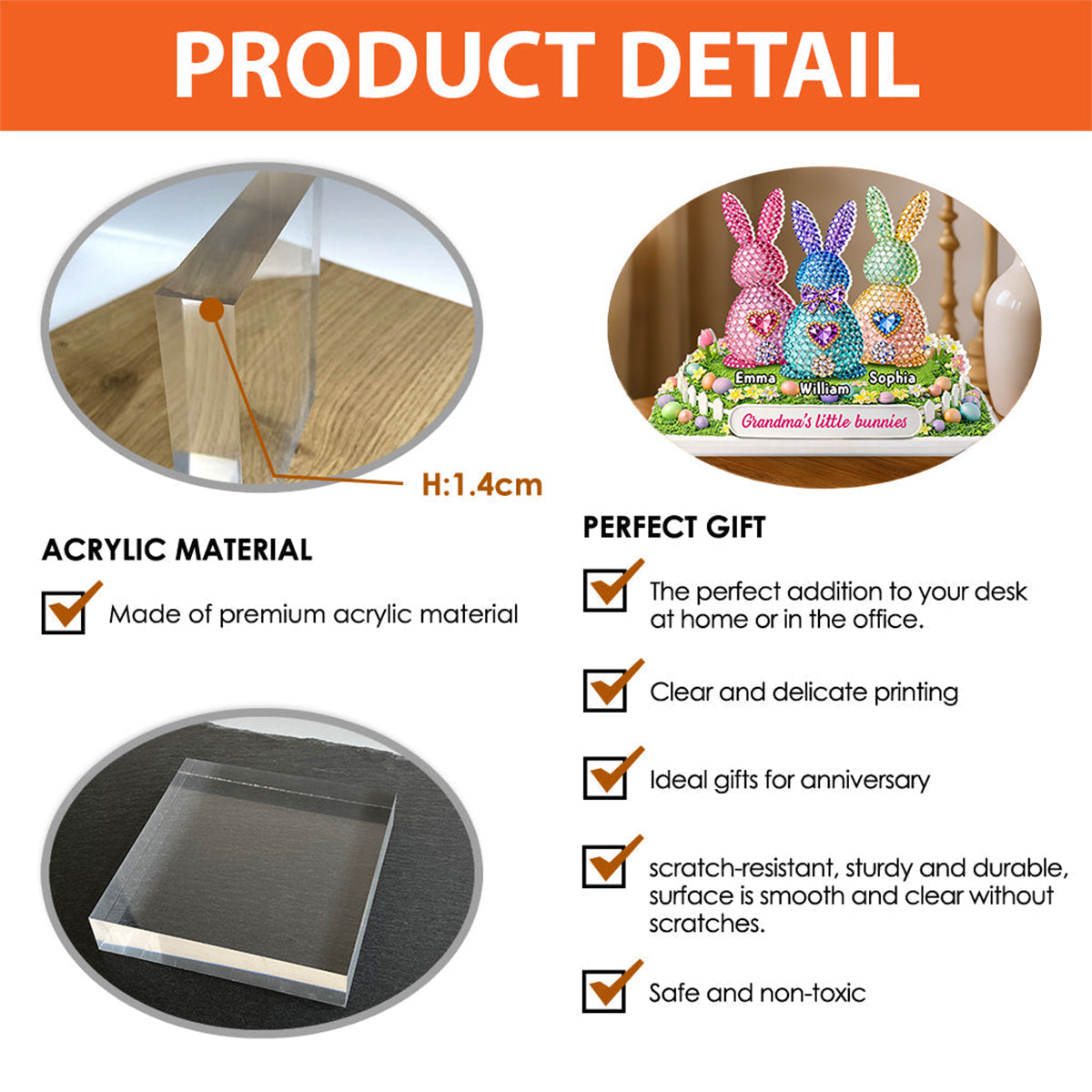 Grandma's Little Bunnies Easter - Personalized Acrylic Block Plaque - Sentimental Gift for Grandma